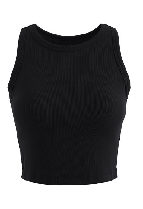 Solid Color Ribbed Tank Top in Black black Black Tank Tops For Women, Cute Basic Tops, Black Tops For Women, Black Undershirt, Black Tanktop, Black Cropped Tank Top, Tank Tops Black, Cute Black Shirts, Top Noir