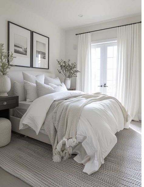 Simple Neutral Bedding, Small Neutral Bedroom Ideas, Grey Neutral Bedroom, Clean Modern Bedroom, Guest Bedroom Ideas Modern, Gray Bedroom Walls, Timeless Bedroom, Bedroom Neutral, Grey Bed Frame