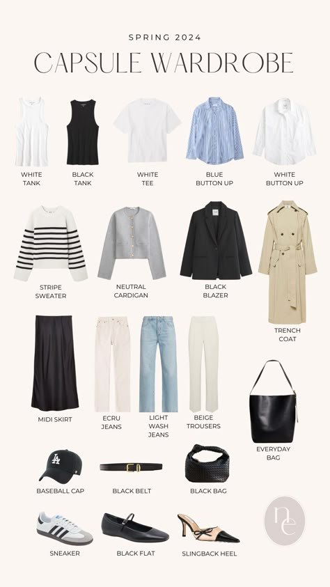 Spring Capsule Wardrobe - Nena Evans Spring Summer Capsule Wardrobe 2025, Capsule Wardrobe 2025 Summer, Europe Spring Capsule Wardrobe, Capsule Wardrobe 2025 Spring, Spring 2025 Capsule Wardrobe, Spring Capsule 2025, Spring In Europe Outfits, Spring Summer 2025 Fashion Trends, Spring 2025 Fashion Trends