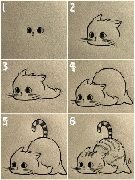 Cat Drawing Tutorial, Drawing Instructions, Cute Easy Doodles, Cute Cat Drawing, 강아지 �그림, Easy Doodles, Drawing Faces, Easy Doodle Art, Easy Doodles Drawings