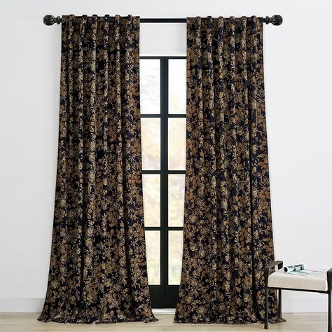 Amazon.com: StangH Black Velvet Curtains 96 inches Long, Luxury Back Tab Print Vintage Blooming Floral Pattern Drapes for Living Room Privacy Thick Panels for Patio Sliding Door, 52 x 96-inch, 2 Panels : Home & Kitchen Gold Velvet Curtains, Black Velvet Curtains, Room Sliding Door, Living Room Sliding Doors, Sliding Door Panels, Dining Room Black, Door Backdrop, Door Backdrops, Velvet Room