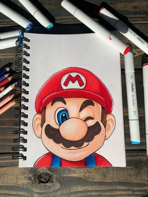 Diy Cartoon Drawings, Cartoon Character Art Easy, Cartoon Characters Drawing Ideas, Cartoon Art Drawing Disney Characters, Cute Big Drawings, Disney Character Sketches Easy, Mario Drawing Sketch, Drawing With Markers Easy, Mario Cartoon Drawing