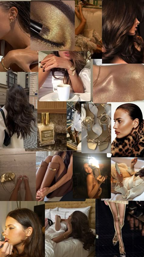 Kendall Jenner Brown Aesthetic, Gold Lifestyle Aesthetic, Brunette Gold Aesthetic, Brunette Vibes Aesthetic, Silver Brunette Aesthetic, Rich Brunette Aesthetic, Brunettes Aesthetics, Golden Brunette Aesthetic, Gold And Brown Aesthetic