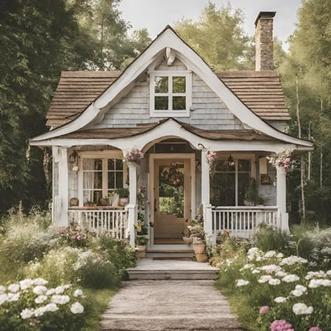 The Charm of Cottagecore Style: 10 Tips for a Cozy Home Cottage With A Porch, Cozy House Exterior Small Cottages, Small Cozy Houses, Cottage Core House Exterior, Cottagecore House Exterior, Aesthetic Cottage House, Cottage House Aesthetic, Cottage Home Aesthetic, Vintage Cottage House