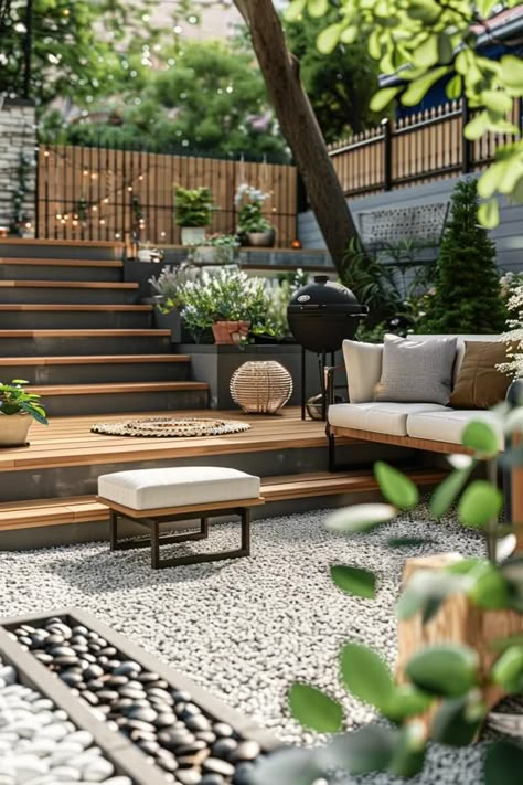 Split Level Backyard Ideas for Stylish Outdoor Spaces Multi Level Landscaping, Patio Built Into Hillside, Deck Designs Backyard Split Level, Split Level Yard Ideas, Small Two Level Garden Ideas, Backyard With Levels, Backyard On Slope, Garden With Different Levels, Backyard On Slope Ideas