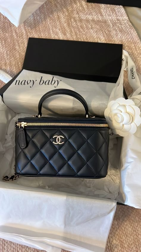 Navy Vanity, Chanel Products, Chanel Items, Navy Chanel, Expensive Bag, Luxury Bags Collection, Minimalist Bag, Vanity Bag, Chanel Purse