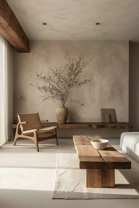 Japandi Interiors: Key Elements That Define This Unique Style - Quiet Minimal Cream Aesthetic Decor, Living Room Designs Wabi Sabi, Japandi Inspired Home, Modern Minimal Luxury Living Room, Understated Interior Design, Unique Home Spaces, Small Apt Ideas Inspiration, Japandi Living Room Table, Japanese Interior Apartment