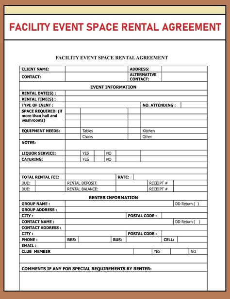 Facility Event Space Rental Agreement - Venue Rental Contract - Event Space Rental Contract - PDF and Word File for Instant download Venue Rental Contract, Bridal Shop Business Plan, Rental Space For Events, Opening A Venue Business, Event Venue Bathrooms, Event Space Business Plan, Opening An Event Venue Spaces, Owning An Event Space, Event Rental Showroom Design