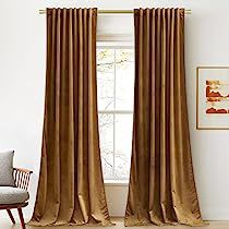 Golden Curtains Bedroom, Bronze Curtains Living Room, Caramel Curtains Living Room, Bedroom Brown Curtains, Brown Velvet Curtains Bedroom, Brown Drapes Living Room, Velvet Curtains Bedroom Decorating Ideas, Velvet Drapes Living Room, Gold Curtains Bedroom