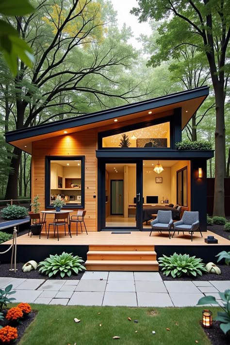 Guest Home Ideas Small Houses, Casita Design Ideas, Tiny House Retirement Communities, Tiny House With Large Porch, Tiny House Neighborhood Layout, Sustainable Tiny House Design, Small Home Architecture Design, Tiny Home Neighborhoods, Tiny Homes With Courtyard