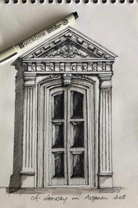 Architecture Biro Drawing, Architecture Drawing Reference Photo, Fineline Pen Art, Architectural Illustration Sketches, Aesthetic Architecture Drawing, Ancient Buildings Drawing, Roman Architecture Sketch, Architecture Drawings Easy, Architecture Sketches Aesthetic