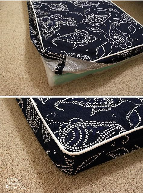 Great tutorial for bench cushion. And she uses shower curtains for fabric, which is genius. @Amy Luellen Bassinet Ideas, Costura Diy, Baby Jogger, Diy Couture, Bench Cushion, Price Range, Bench Cushions, Restoration Hardware, Learn To Sew