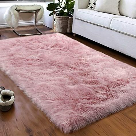 Softlife Fluffy Faux Fur Sheepskin Rugs Luxurious Wool Area Rug for Kids Room Bedroom Bedside Living Room Office Home... Barbie Pink Room, Grey Living Room Rug, Fur Rug Living Room, Rose Gold Bedroom Decor, Rose Gold Bedroom, Rug For Kids Room, Room Decor Videos, Gold Bedroom Decor, Faux Fur Area Rug