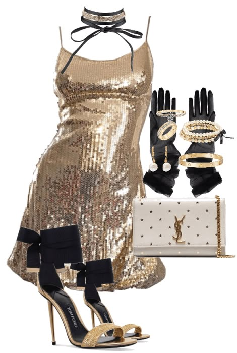 golden girl Outfit | ShopLook Gold Dress Outfits, Black And Gold Outfit, Vintage Cocktail Dresses, Golden Outfit, Country Cottagecore, Outfit Ideas For Party, Dress Outfits Party, Cocktail Party Outfit, Black Sparkly Dress