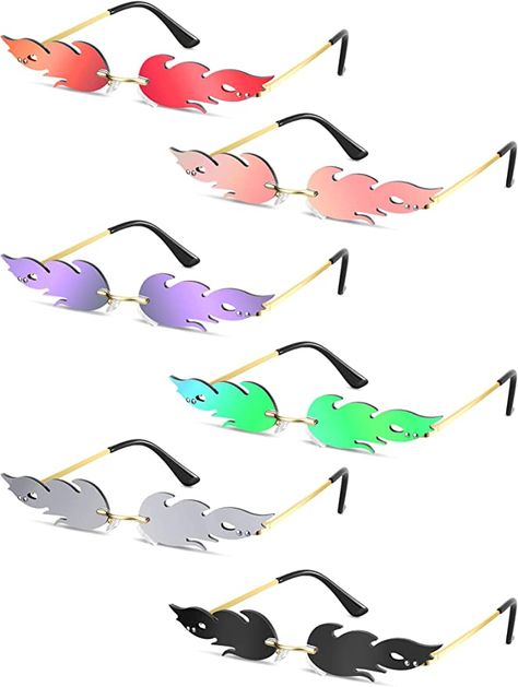 Amazon.com: 6 Pairs Fire Flame Sunglasses Novelty Flame Glasses Pack Rimless Fire Shaped Sunglasses for Women Men(Assorted Colors) : Clothing, Shoes & Jewelry Flame Sunglasses, Fun Sunglasses, Novelty Sunglasses, New Rock Boots, Colored Glasses, Steampunk Corset, Fire Flame, Shaped Sunglasses, Business Packaging