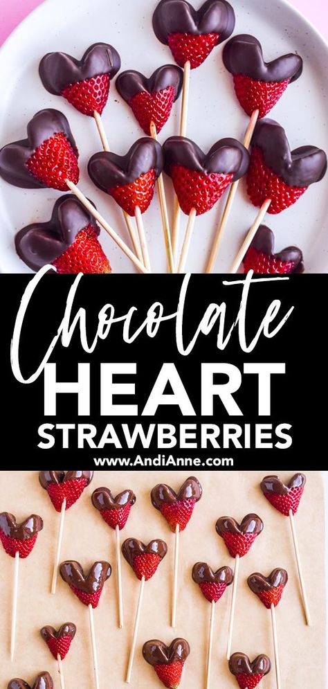 Chocolate dipped heart strawberries are so simple, healthy, and special. With just 3 ingredients, these treats are put together fast and will delight anyone you share them with. Some homemade candies can feel complicated but not these! #heart #strawberries #chocolate Chocolate Dipped Strawberry Teacups, Diy Chocolate Snacks, Easy Dipped Strawberries, Strawberry Hearts Dipped In Chocolate, Heart Chocolate Strawberries, Diy Chocolate Dipped Strawberries, Valentines Dirt Cups, Healthy Vday Treats, Chocolate Heart Strawberries