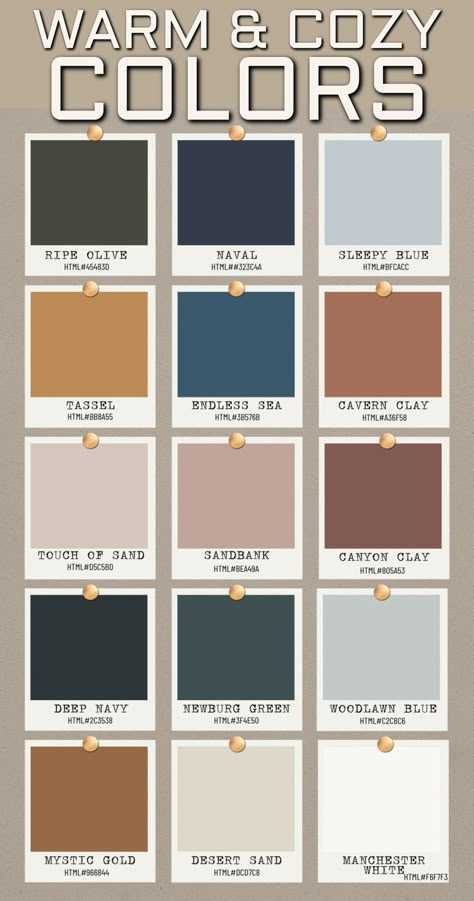 Paint Colors For Rustic Living Room, Cozy House Colors Interior, Farmhouse Living Room Wall Color Ideas, Cozy Paint Palette, Small Home Wall Colors, Wall Paint For Small Living Room, Cozy Home Palette, Room Color Ideas For Small Rooms, Small Living Room Ideas Color