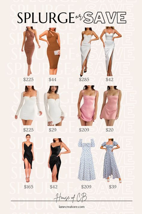 House of CB dupes. House of CB dress dupes. House of CB dupe. House of CB dress dupe. House of CB inspired styles. Look for less. House Of Cb Kara Dress, Amazon Cocktail Dresses, House Of Cb Outfits, House Of Cb White Dress, House Of Cb Wedding Dress, Oral Dress, Europe Clothes, Dresses From Amazon, Foral Dress