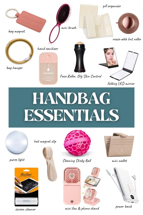 Purse Handbag Essentials & Must Haves from Amazon Amazon Handbag Essentials, Handbag Checklist Everyday, Handbag Essentials For Work, Work Bag Necessities, Mini Handbag Essentials, Must Have Purse Essentials, Hand Bag Essentials List, Amazon Purse Essentials, Purse Tower Essentials