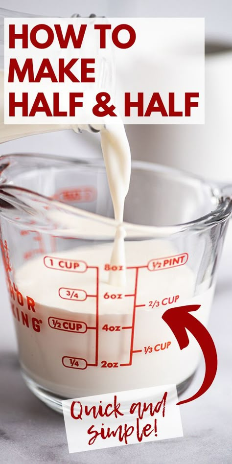 Half And Half Substitute, Heavy Cream Recipes, Baking Substitutions, Baking Conversion Chart, Half And Half Recipes, Baking Conversions, Cooking Substitutions, Baking Secrets, Homemade Pantry