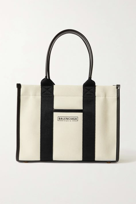 Neo Navy small leather-trimmed printed organic cotton-canvas tote | Net-a-Porter (US) Balenciaga Tote Bag, Printed Leather Bag, Balenciaga Tote, Canvas Bag Design, Project Bags, Bag Fabric, Dream Bags, Lv Handbags, Balenciaga Bag