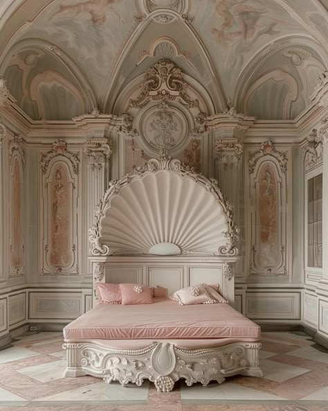 bed for pearls🪞 Princess Bedroom Aesthetic, French House Style, Pearl Bedroom, Modern French Chateau, Princess Bedroom Decor, Peach Bedroom, Fancy Bed, Princess Vibe, Royal Bed