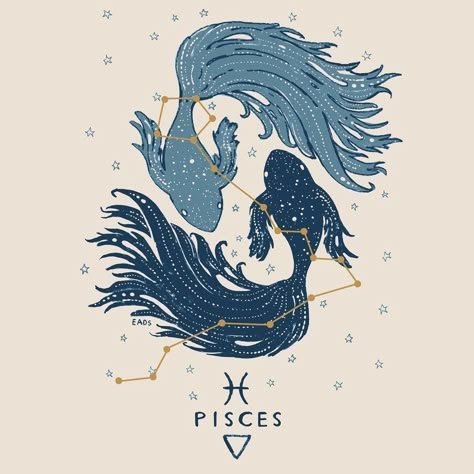 Pisces Two Fish, Pisces Constellation Art, Astrology Illustration, Astrology Posters, Zodiac Constellation Art, Pisces Vibes, Planner Branding, Pisces Aesthetic, Cool Ear Tattoos