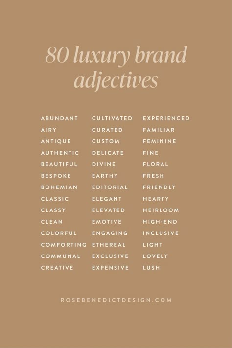 80 Luxury Brand Adjectives for Small Business Brand Personality Adjectives, Luxury Names For Business, Brand Adjectives, Beauty Brand Ideas, Brand Name Ideas, Small Business Logo Design, Business Marketing Design, Branding Checklist, Shop Name Ideas