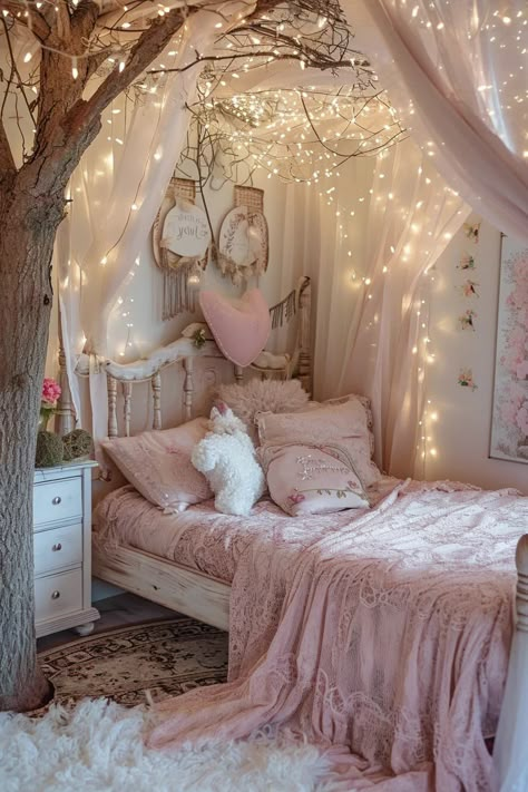 25 Magical Fairy Bedroom Ideas for a Touch of Whimsy Vintage Fairy Bedroom, Girls Room Theme Ideas, Whimsical Pink Bedroom, Secret Garden Bedroom Ideas, Boho Princess Room, Fairy Princess Bedroom, Fairy Garden Bedroom Ideas Kids Rooms, Purple Fairy Bedroom Ideas, Pink Fairy Aesthetic Room