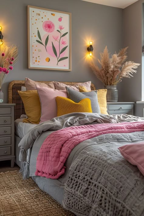 Grey And Pink Bedroom Decor, Grey And Pink Bedroom, Girly Bedroom Ideas, Pink And Grey Bedroom, Feminine Home Decor, Grey Bedroom Decor, Feminine Home, Feminine Bedroom, Pink Bedroom Decor