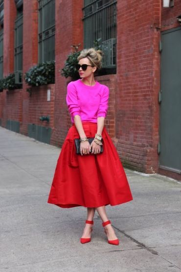 Ropa Color Neon, Red Skirt Outfits, Cute Valentines Day Outfits, Valentines Outfit, Color Blocking Outfits, Garden Party Dresses, Rock Outfit, Red Dress Outfit, Red Skirt