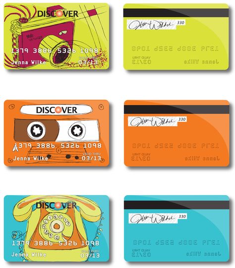 Retro Credit Cards by Jenna Wilke , via Behance Credit Card Design Ideas Creative, Credit Card Design Graphics, Credit Card Campaign, Credit Card Advertising, Credit Card Designs, Debit Card Design, Card Advertising, Tool Poster, Discover Credit Card