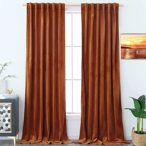 Lux Curtains, Red Curtains Living Room, Burnt Orange Curtains, Burnt Orange Decor, Formal Christmas Party, Thermal Drapes, Faux Silk Curtains, Sliding Door Curtains, Mauve Velvet