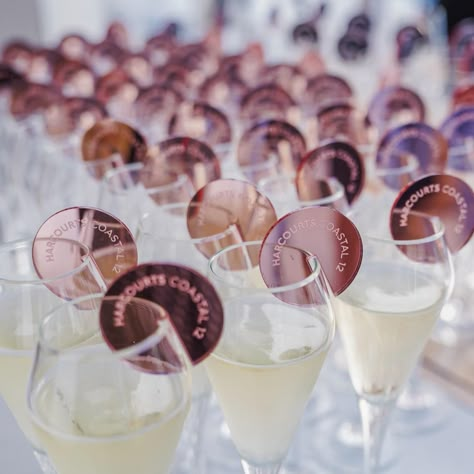 Talk about a great first impression when you walk into an event! ⁠ Getting handed a glass of bubbles is of course a win but the fact that it has a custom engraved business branded drink disk makes it a little more extra!⁠ ⁠ We love helping clients create items that are going to wow their guests, get their brand on social media and brand placement. ⁠ ⁠ Corporate events and parties are ramping up, contact us today! ⁠ ⁠ ⁠ ⁠ Brand Launch Party, Event Branding Design, Business Launch Party, Launch Event Ideas, Brand Activation Ideas, Perfume Business, Brand Party, Women In Tech, Brand Launch