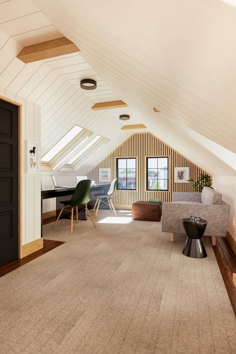 Apartemen Studio, Attic Office, Attic Bedroom Designs, Attic House, Attic Ideas, Attic Conversion, Attic Design, Attic Space, Attic Room