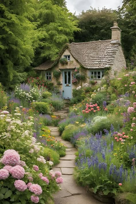 An English Cottage Garden is a charming and picturesque style of gardening that reflects the quaint beauty of rural England. It’s a delightful blend of informal design, colorful blooms, and abundant plantings that evoke a sense of nostalgia and romance.  Design layout, flowers, design, ideas, plants, front yard, lay out, patio, small, shed, border, fence. Small House And Garden, English Hillside Garden, English Garden Curb Appeal, English Cottage With Garden, England Garden Design, Cottage House Backyard, New England Cottage Garden, Cottage Garden Trees, English Cottages And Gardens