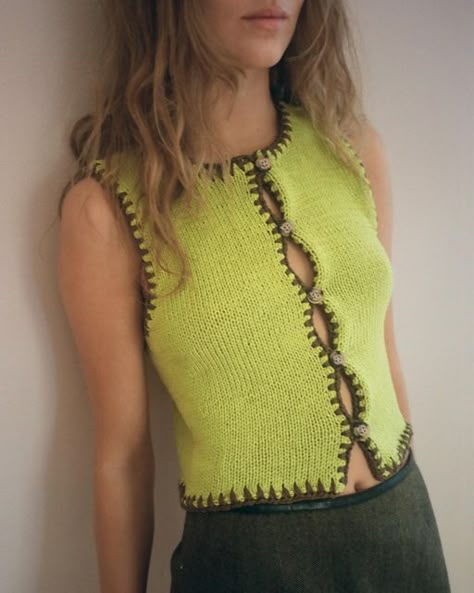 @deima_knitwear on Instagram: "speaking of SPRING 💛💚🤎" Female Vest, Ladies Waistcoat, Pleated Skirt Short, Knit Ideas, Knitted Vest, Fashion Lady, Crochet Inspo, Knitting Machine, Knit Tops