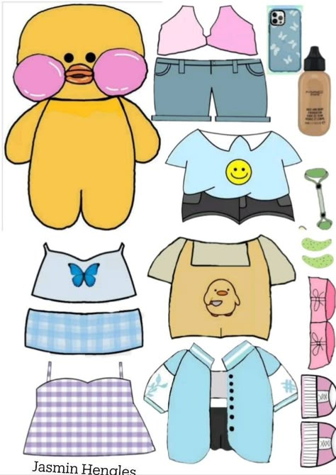 Buku Diy, Papel Duck, Paper Ducks, Duck Crafts, Duck Drawing, Paper Doll Printable Templates, Hello Kitty Printables, Paper Clothes, Paper Dogs