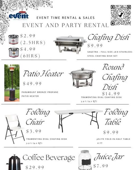 Event Planner Party Packages, Event Planning Storage Ideas, Event Decor Rental Business, Starting An Event Rental Business, How To Start A Party Rental Business, Starting An Event Planning Business, Event Rental Ideas, Small Event Space Design, Event Decorating Business