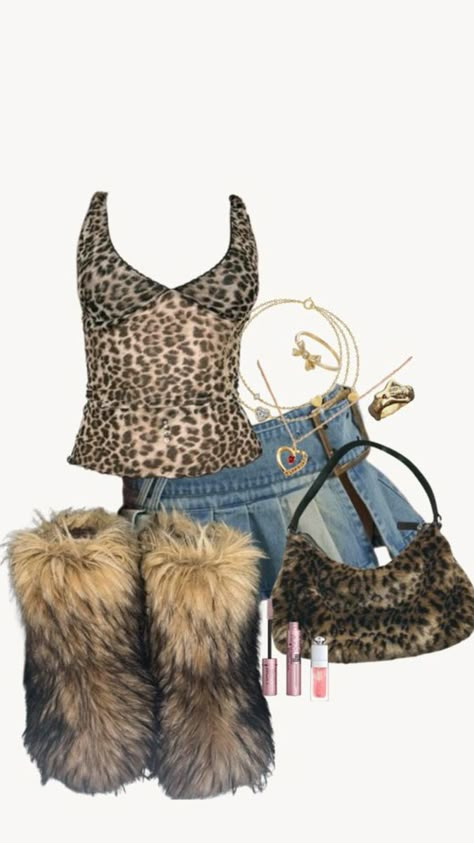 Not mine!!! Animal Print Baddie Outfits, Cute Y2k Fall Outfits, Cheetah Y2k Outfit, Y2k Outfits Cheetah Print, Y2k Fur Boots Outfit, Boots Birthday Outfit, Cheetah Print Outfits Y2k, Cheetah Outfit Ideas, Skirt Outfits Grunge