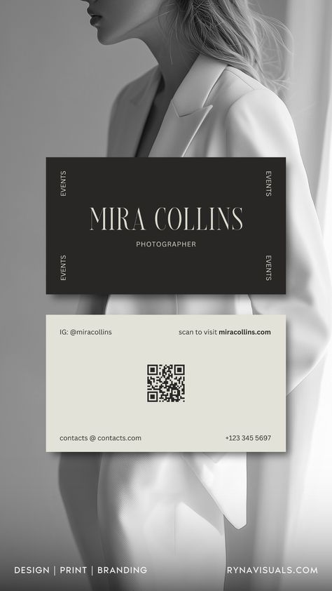 Business card design with QR code. Perfect for freelancers, small businesses, entrepeneurs. Qr Card Design, Busnisses Card, Business Card Design With Qr Code, Qr Code Business Card Design, Freelancer Business Card, Fashion Brand Aesthetic, Folders Design, Psychologist Business Card, Business Card Layout Design