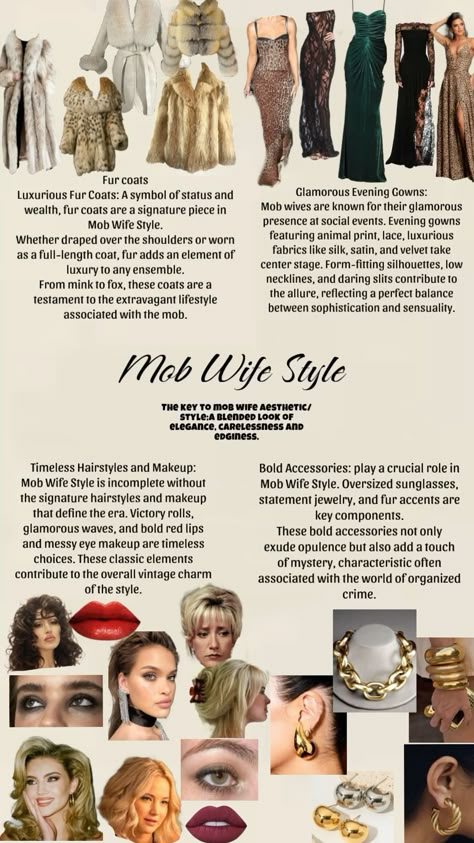 Fur Sophistication: Elevate Your Outfit Mob Wives Hairstyles, Mob Wife Trend 2024, Mob Woman Aesthetic, Microtrends Fashion, Mob Wife Aesthetic Party Outfit, Mob Boss Wife Aesthetic Outfit, Mob Wife Hens Party, Mob Wife Makeup Red Lip, Mob Wife Style Fashion