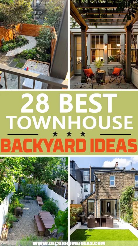 Best Townhouse Backyard Ideas. It's time to give your backyard a fresh and stylish makeover! We have rounded up the best townhouse backyard ideas and designs. #decorhomeideas Townhouse Pergola Ideas, Narrow Backyard Patio Designs, Condo Backyard Ideas Small Spaces, Tiny Townhome Backyard Ideas, Townhouse Yard Ideas Small Backyards, Townhouse Side Yard Ideas, Row House Backyard Ideas, Small Back Patio Ideas Budget Side Yards, Patio Backyard Ideas Small Yards