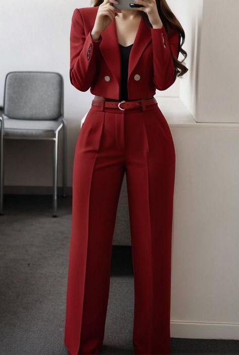 Women Red Suit, Red Suit For Woman, Stylish Dress For Women, Unique Suits For Women, Business Casual Jackets Women, Hot Suits Women, Hotel Manager Outfit Women, Casual Red Outfits For Women, Womens In Suits