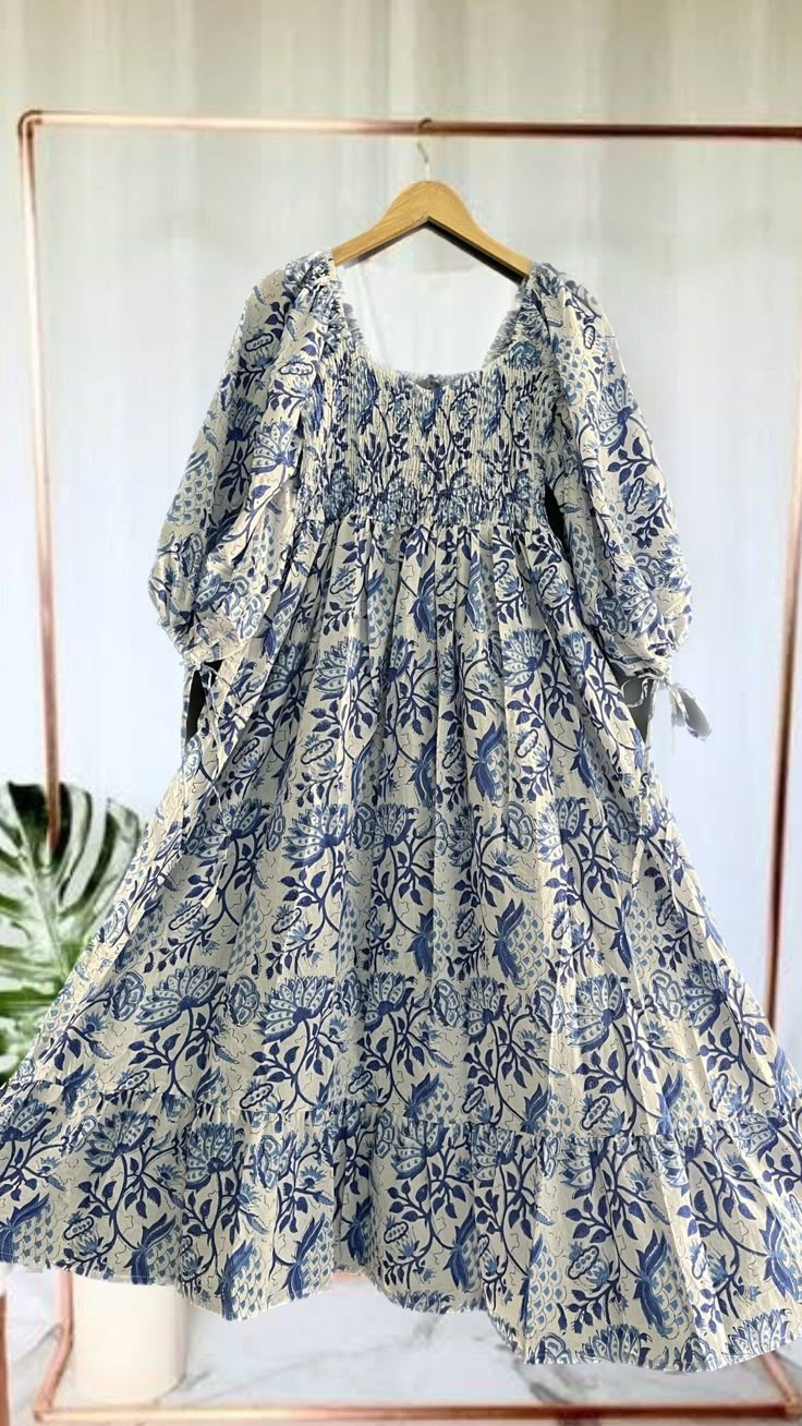 Bohemian Maxi Floral Cotton Dress Hand Block Print Dress - Etsy Women Long Gown, Block Print Dress, A Line Maxi Dress, Floral Cotton Dress, Bohemian Maxi, Modest Dresses Casual, Designer Dresses Casual, Quick Outfits, Stylish Dress Book