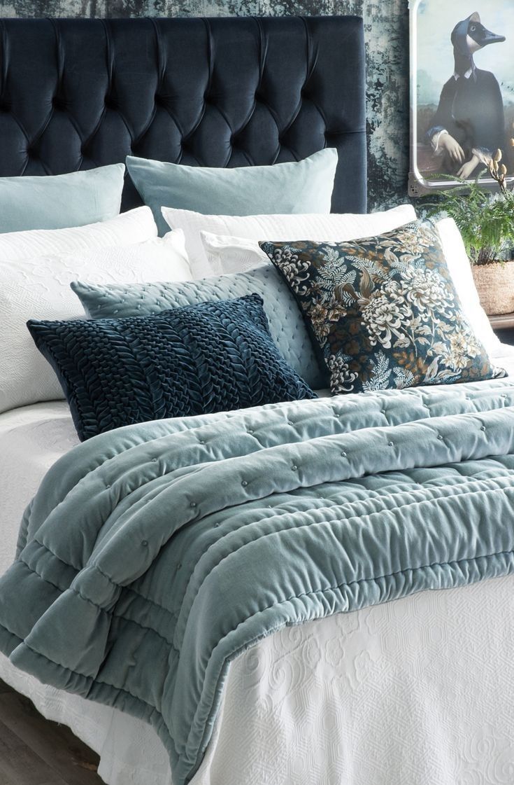 Blue Comforter Bedroom, Boho Bedroom Diy, Boho Bedroom Furniture, Bedroom Colour Palette, Boho Bedroom Ideas, Bedroom Redo, Bedroom Remodel, Comfortable Bedroom, Bedroom Master