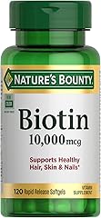 Nature's Bounty Biotin, Supports Healthy Hair, Skin and Nails, 10,000 mcg, Rapid Release Softgels, 120 Ct