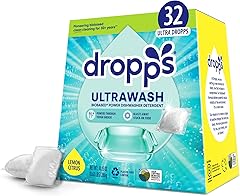 Dropps UltraWash Dishwasher Pods, Lemon Citrus (32 Dish Tabs) - Biobased Power Deep Clean Dishwasher Detergent Tablets for Sp