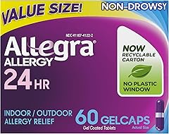 Allegra Adult 24HR Non-Drowsy Antihistamine Gelcaps, 60-Count, Fast-acting Allergy Symptom Relief, 180 mg