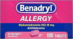 Benadryl Ultratabs Antihistamine Allergy Relief Medicine, Diphenhydramine HCl Tablets for Relief of Cold & Allergy Symptoms S